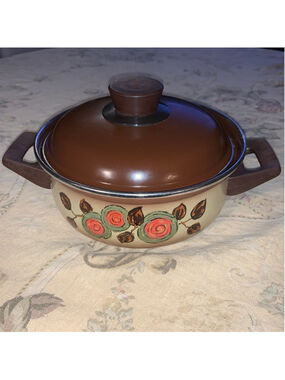 Ofenfest enamel dutch oven stock pot with Lid Brown/Tan Floral Size Small